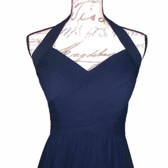 Bill Levkoff Navy Halter Bridesmaid Dress - Picture 2 of 13